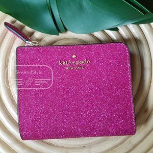 Boxed Small L-zip Bifold Wallet Lola Glitter Convertible Pink Boxed Kate Spade